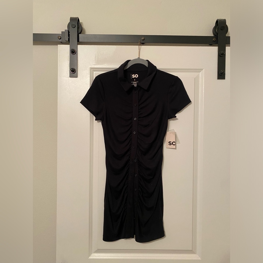 Black collared mini dress